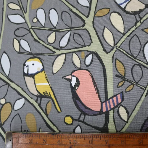 165CM REMNANT Bird Song Home Furnishing Fabric - Charcoal