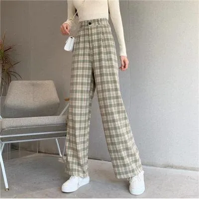 2021 New!!!  Women's Pants Street Fashion Plaid Straight Wide Leg Pant Sizes S - 4XL