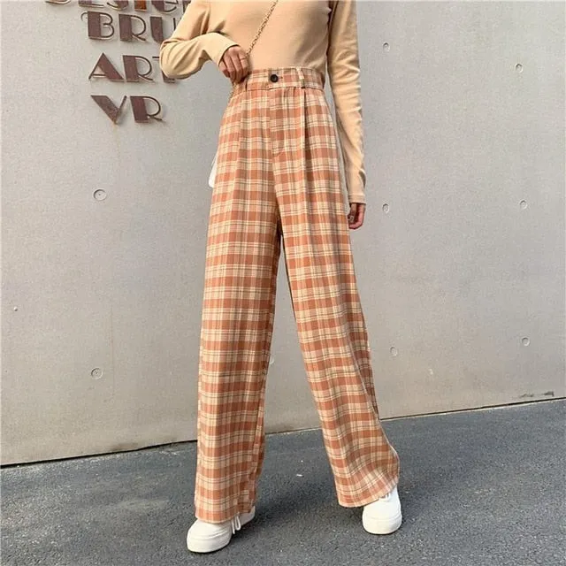 2021 New!!!  Women's Pants Street Fashion Plaid Straight Wide Leg Pant Sizes S - 4XL