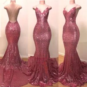 2024 Sexy Pink Sweetheart Backless Sequence Mermaid Prom Dresses