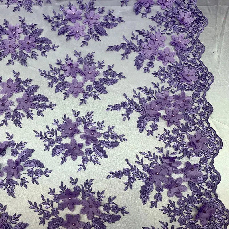 3D Flowers Embroidered Bridal Beaded Mesh Lace Wedding Fabric