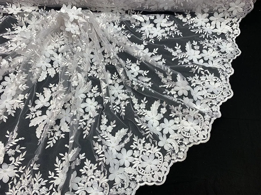 3D Flowers Embroidered Bridal Beaded Mesh Lace Wedding Fabric