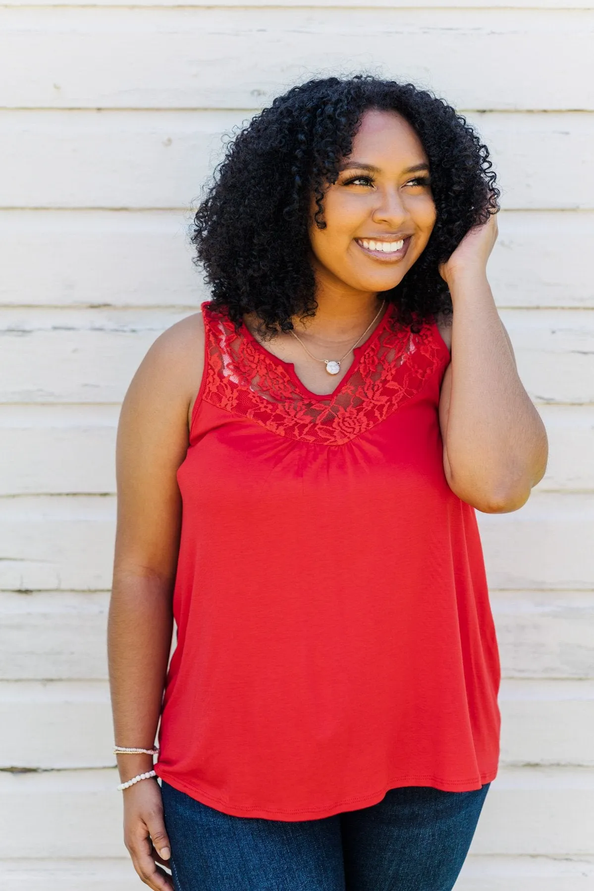 A Shining Moment Lace Tank Top- Red