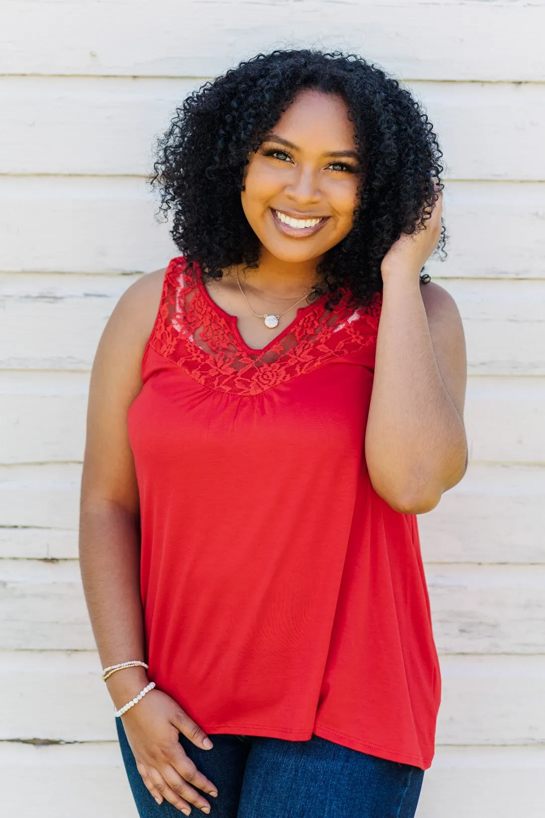 A Shining Moment Lace Tank Top- Red