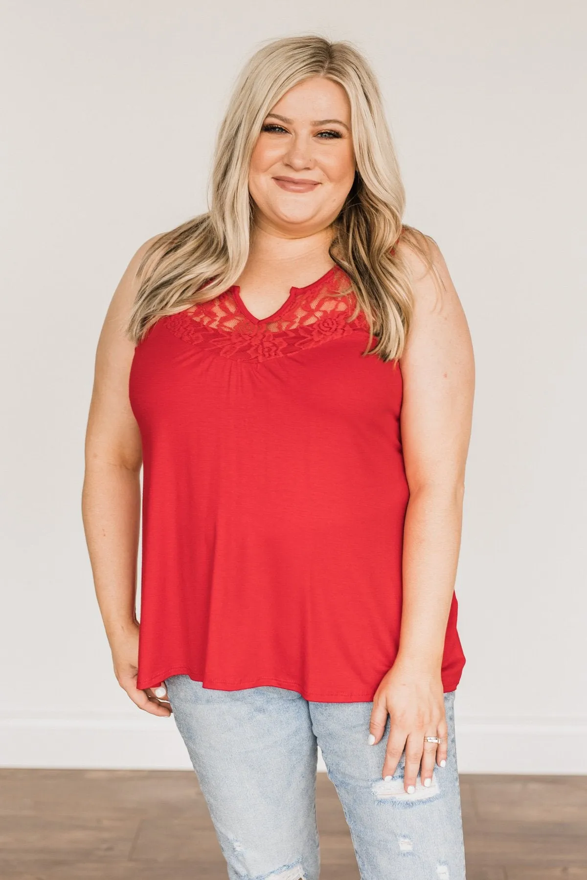 A Shining Moment Lace Tank Top- Red