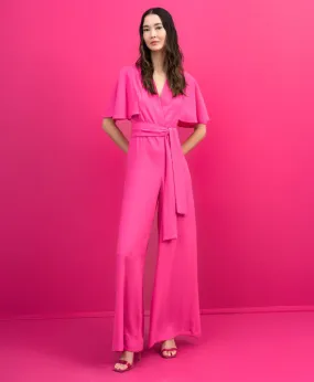 Access Neon Pink Wrap Jumpsuit With Butterfly Sleeves