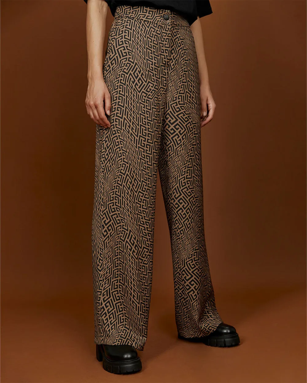 Access Wide Leg Geometric Print Trousers