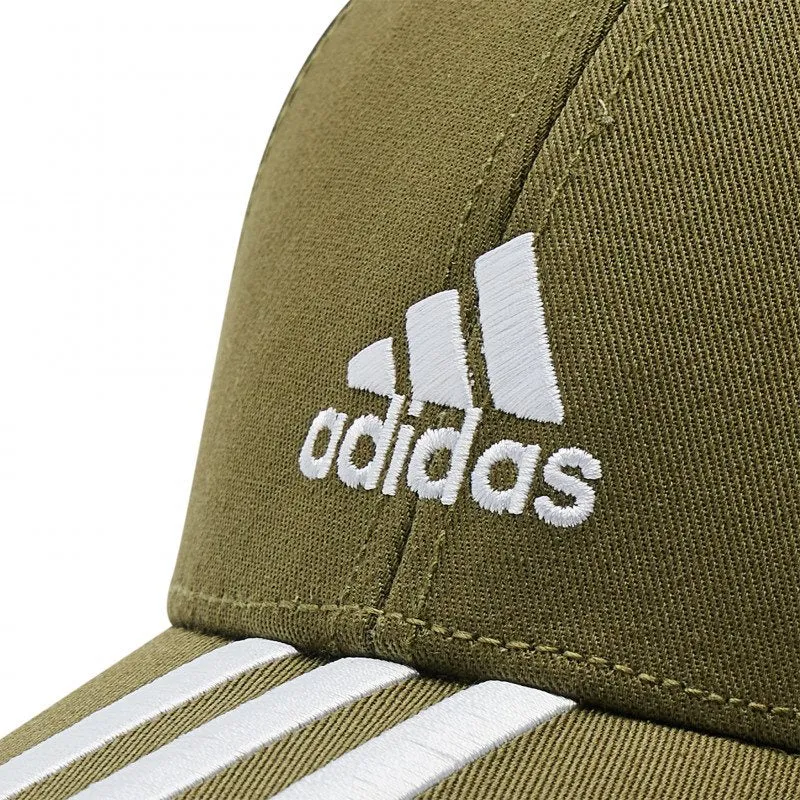 adidas Baseball 3 Stipe Cotton Cap - Adult - Focus Olive/White