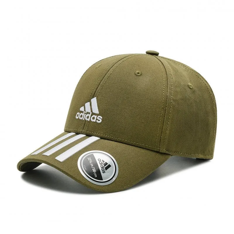 adidas Baseball 3 Stipe Cotton Cap - Adult - Focus Olive/White