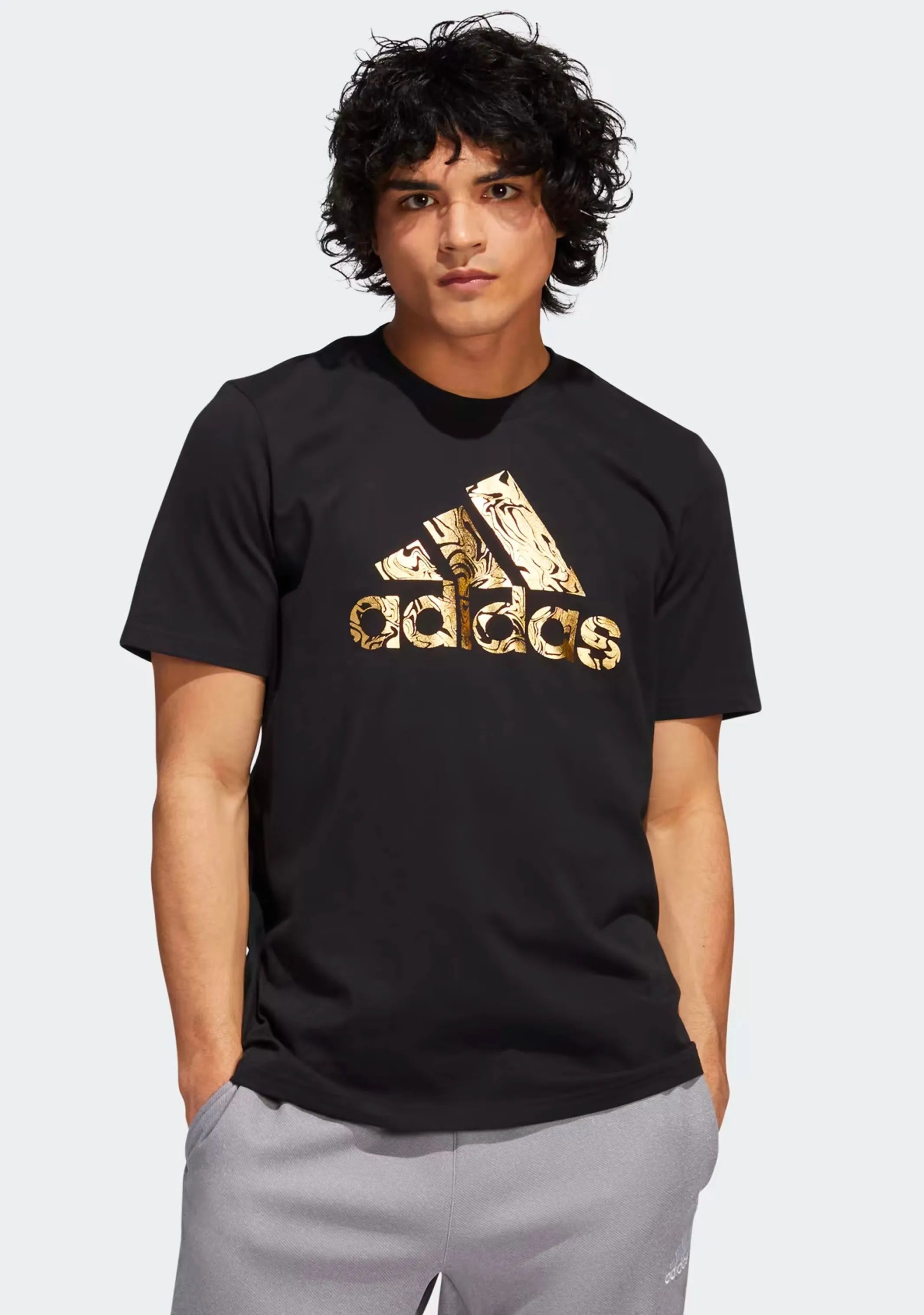 Adidas Mens Liquid Foil Badge of Sport Graphic Tee Black <br> HK9157