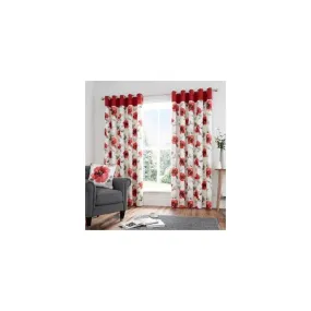 Adriana Floral Red Eyelet Curtains