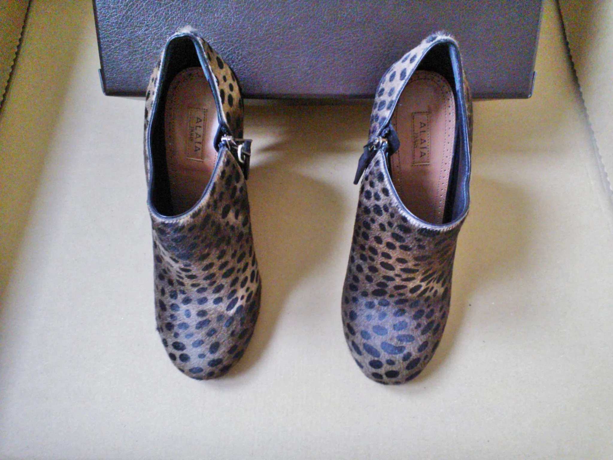 Alaia Pony Hair Leopard Wedge Ankle Boot Heels