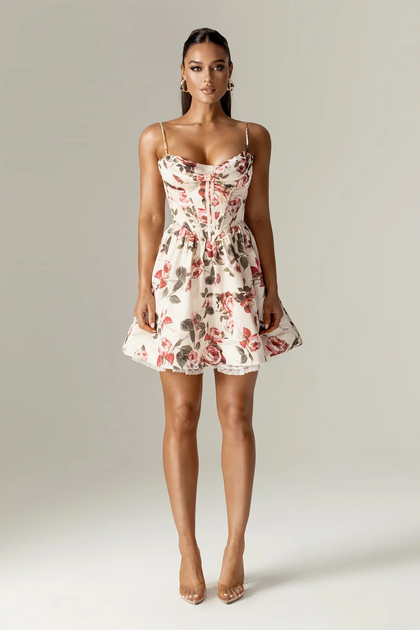 Altha Italian Rose Print Corset Mini Dress (Rose Print)