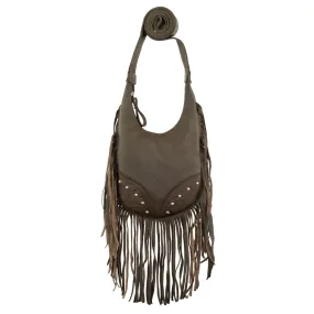 American West Womens Fringed Cowgirl Hobo Chocolate Brown Leather Crossbody Bag