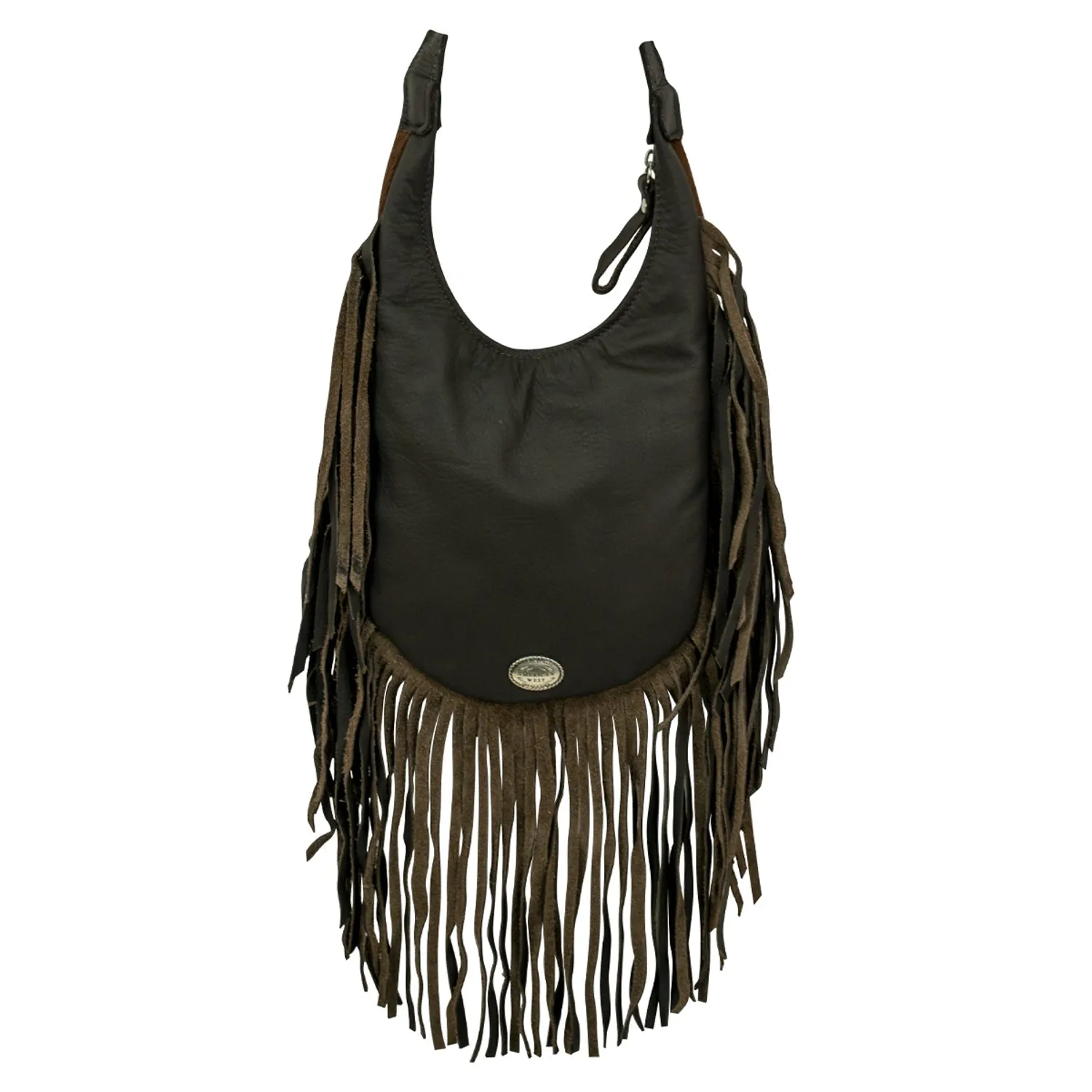 American West Womens Fringed Cowgirl Hobo Chocolate Brown Leather Crossbody Bag