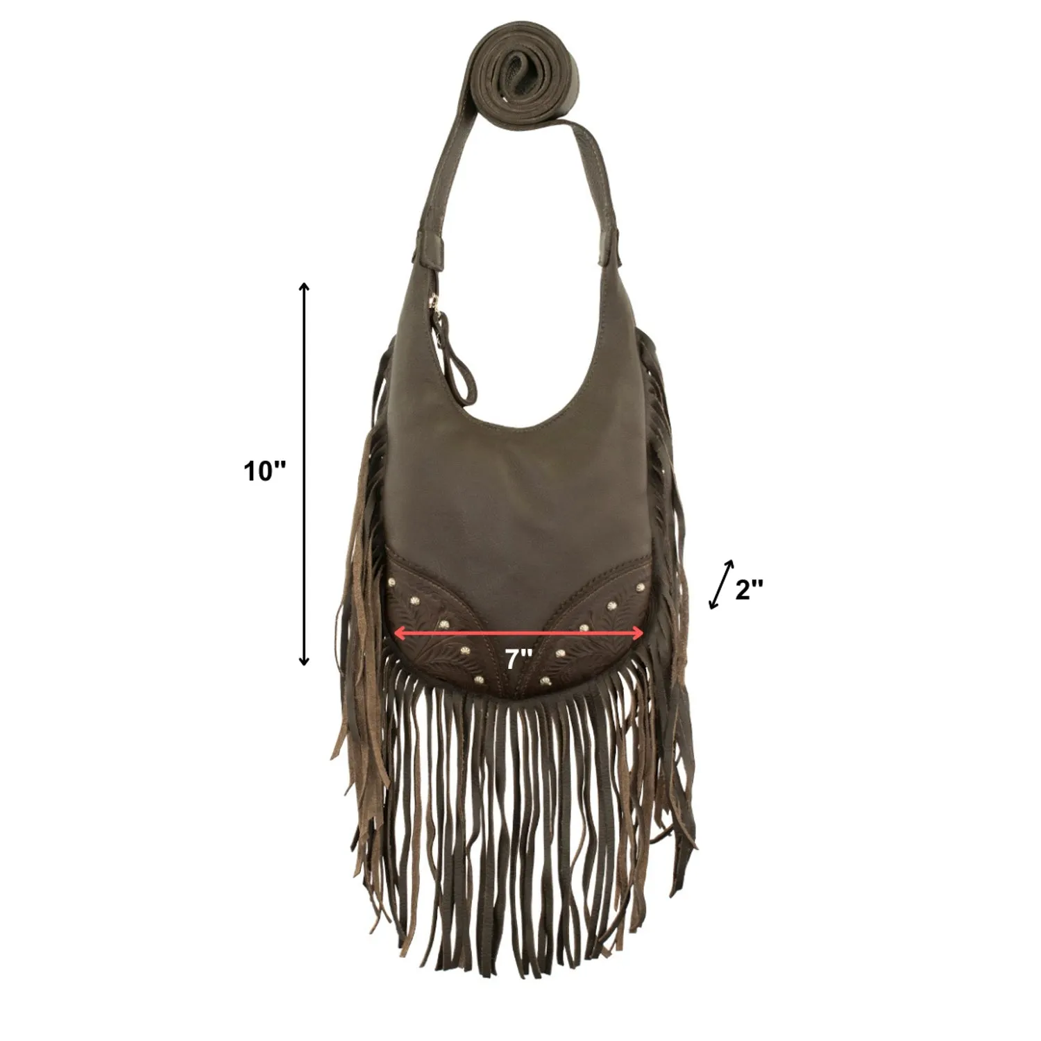 American West Womens Fringed Cowgirl Hobo Chocolate Brown Leather Crossbody Bag