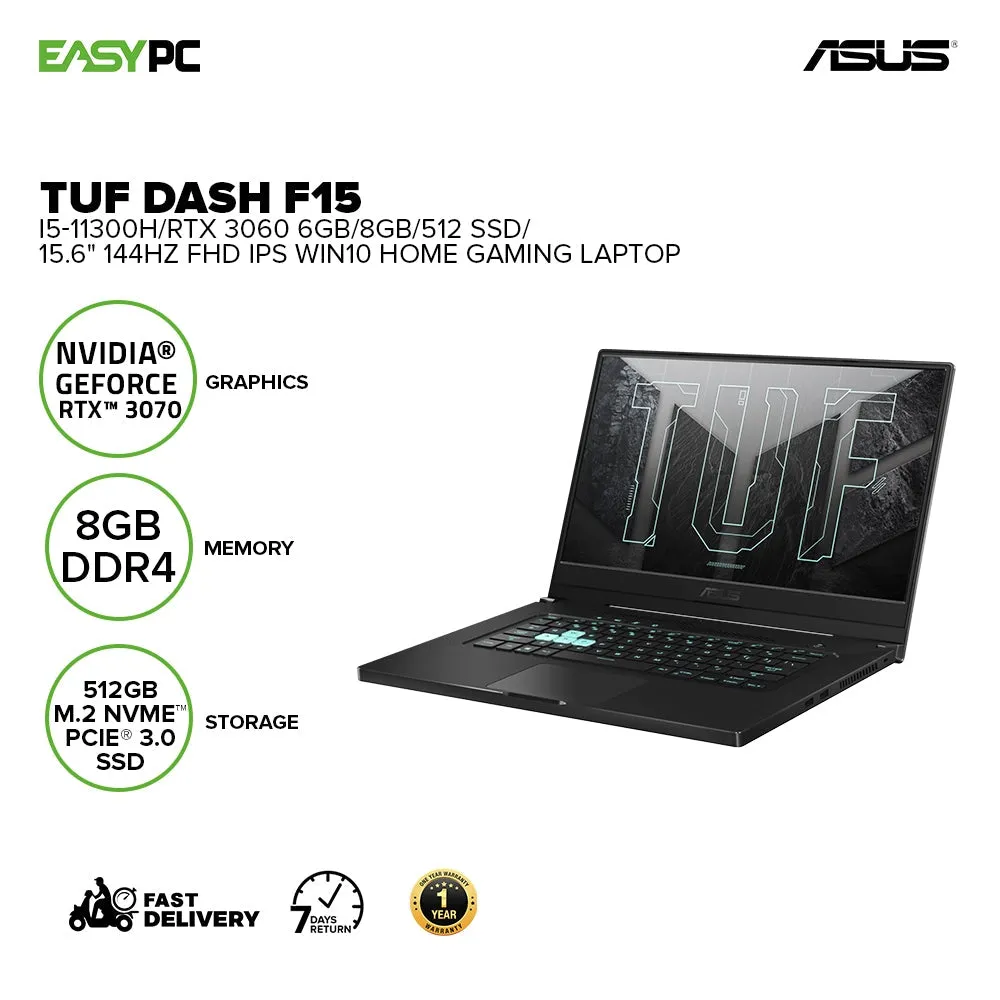 Asus Tuf Dash F15 Fx516Pm-Hn097T  I5-11300H 8Gb Win10 8Gb/512 Ssd Laptop Gaming