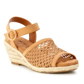 Avery Wedge Sandal: Camel Nubuck and Camel Crochet Fabric I Walking Cradle