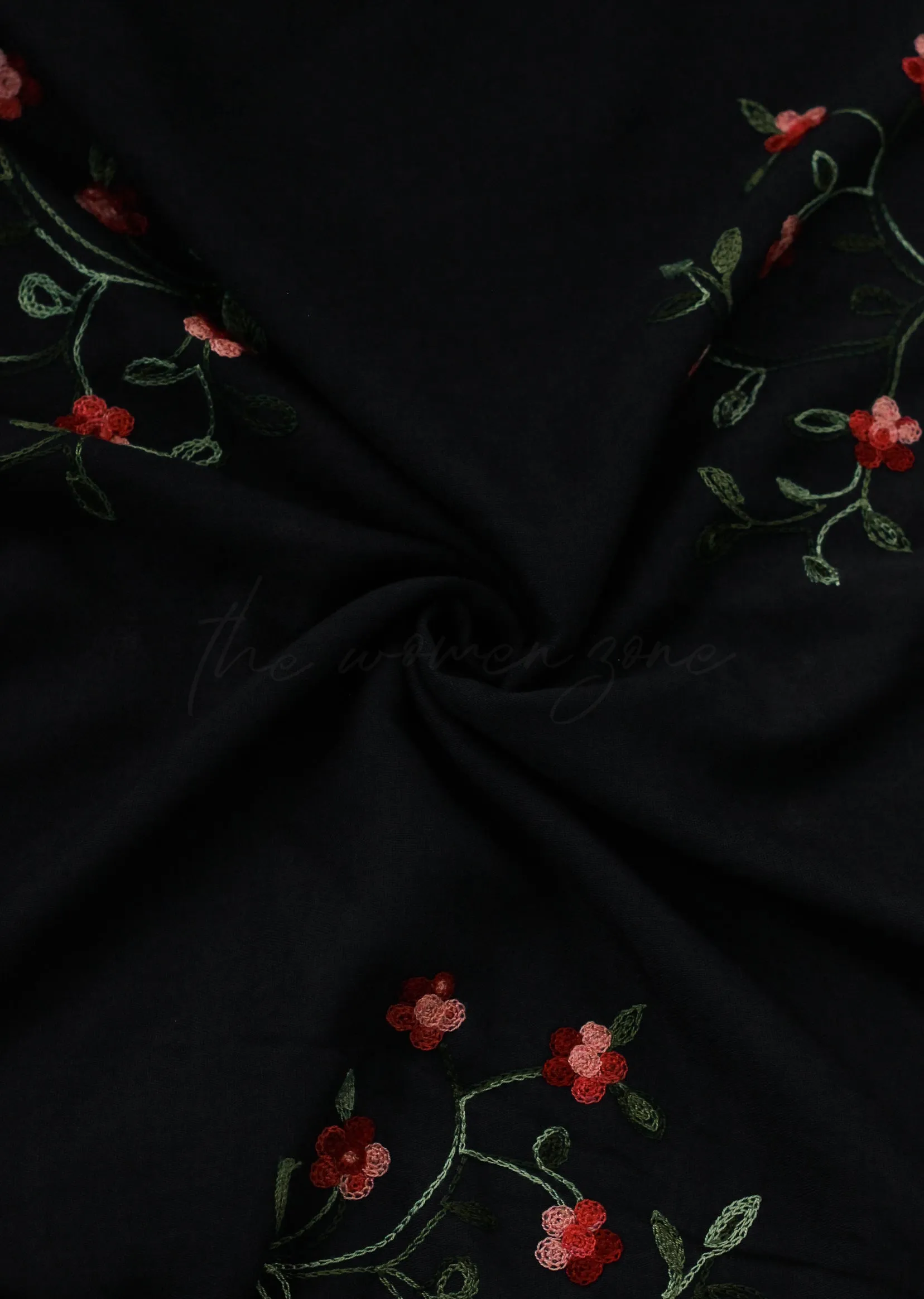 Blossom Embroidered Hijab - Black