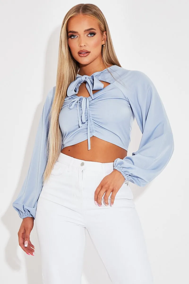 Blue Tie Bow Crop Top - Izzie