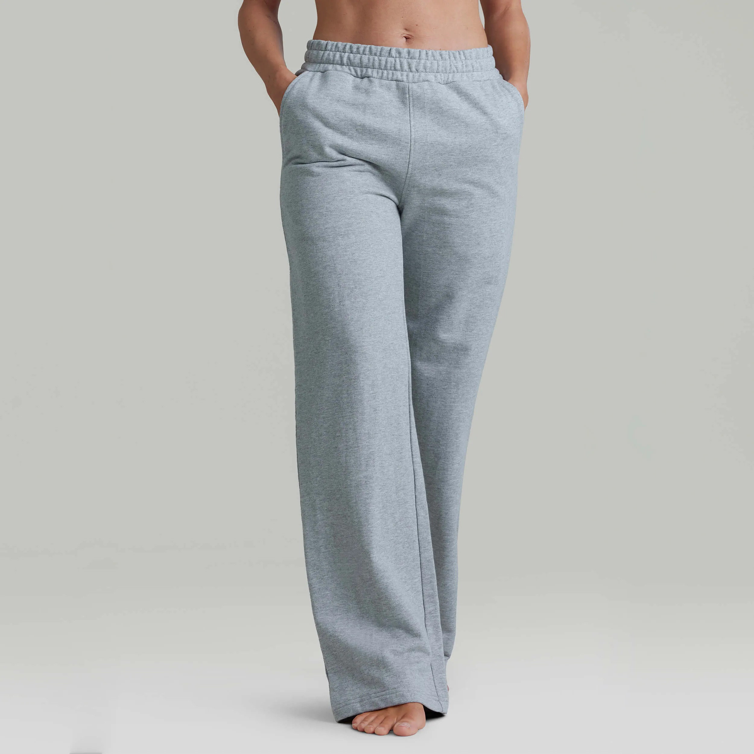 CLQ Wide Leg Trackies Grey Marle