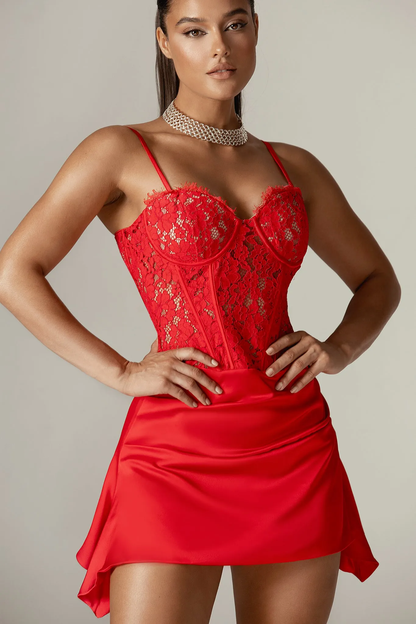 Colleen Lace Corset Mini Dress (Red)