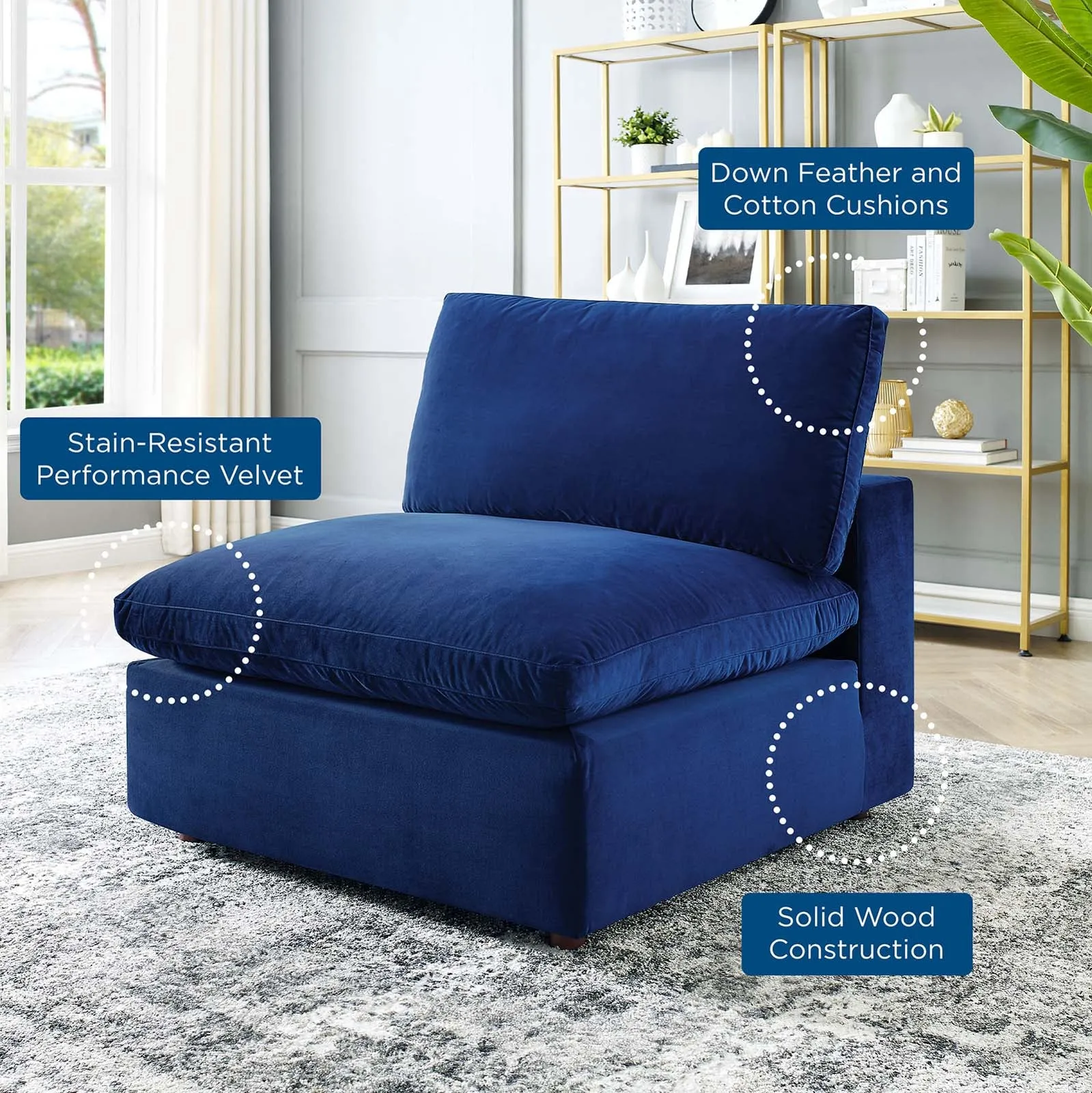 Commix Down Filled Overstuffed Performance Velvet Armless Chair by Modway