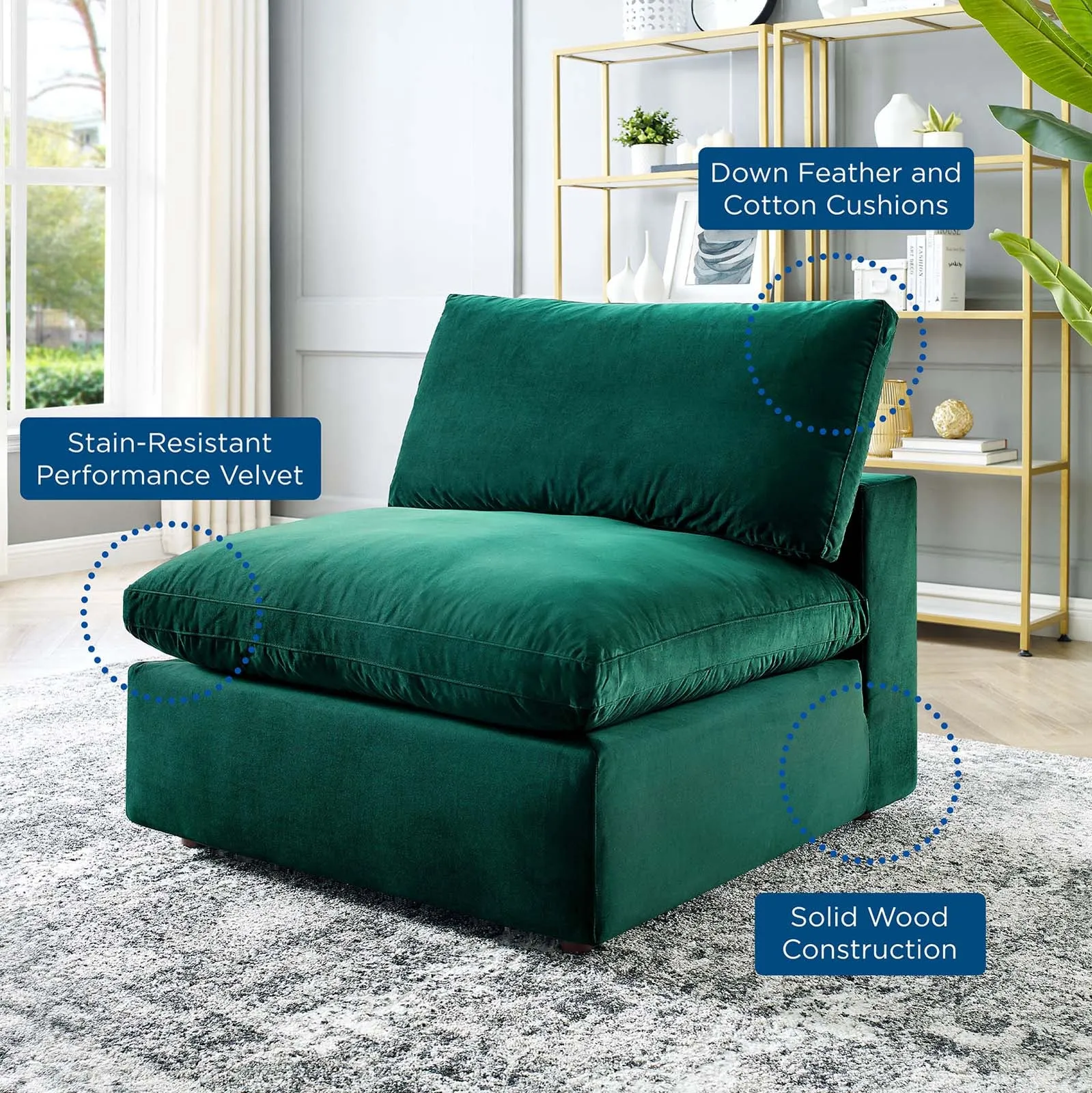 Commix Down Filled Overstuffed Performance Velvet Armless Chair by Modway