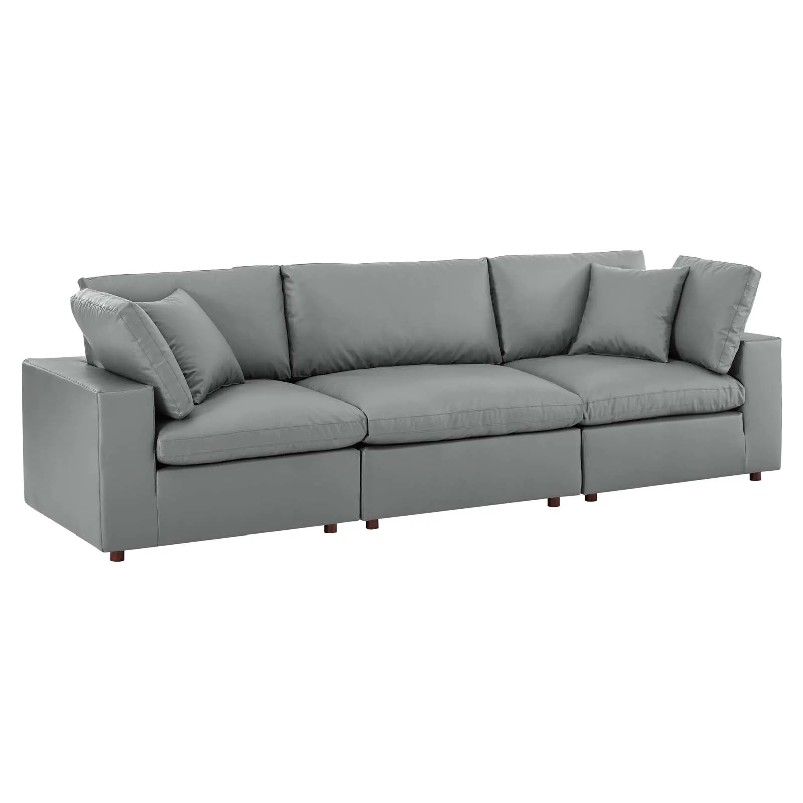 Commix Down Filled Overstuffed Vegan Leather 3-Seater Sofa by Modway