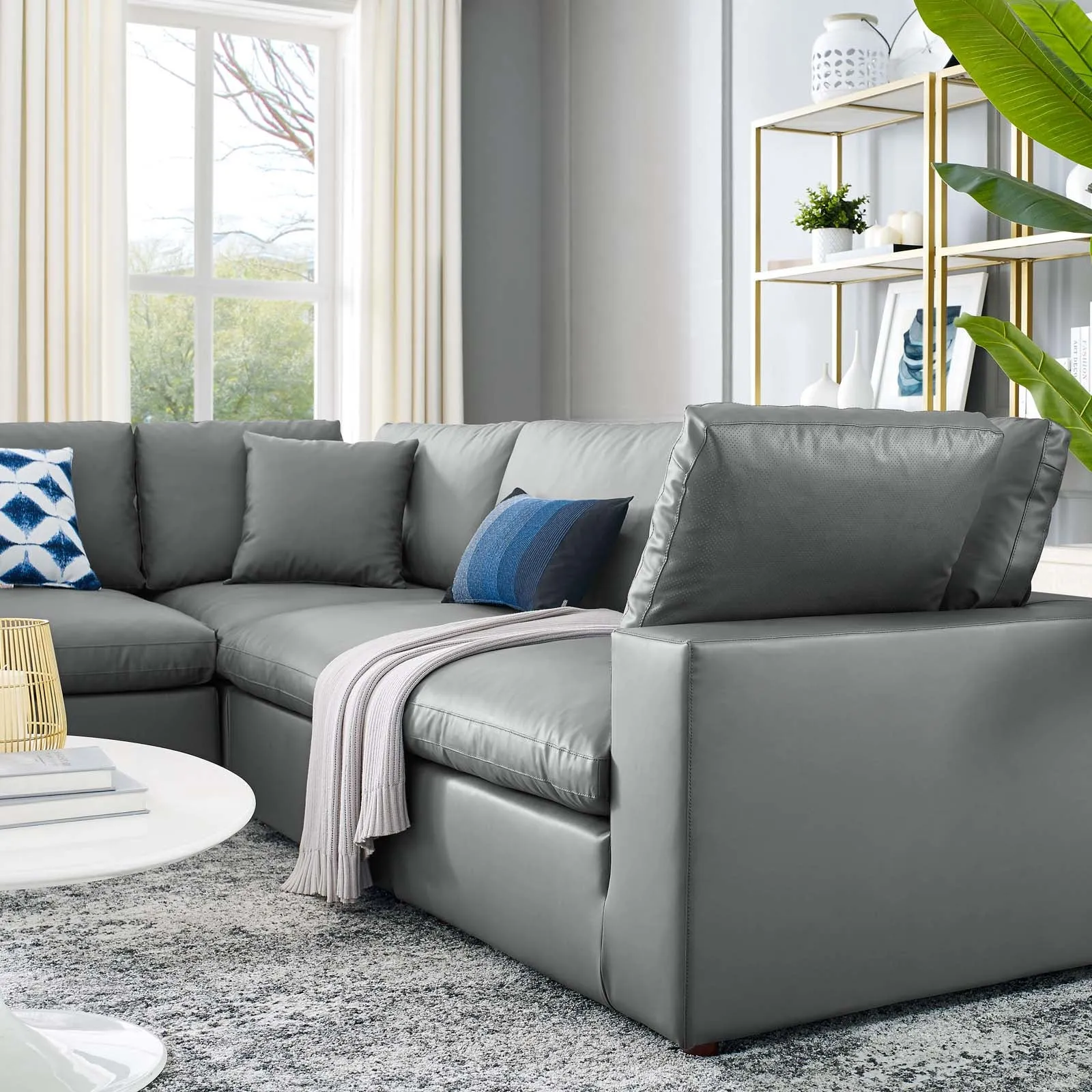 Commix Down Filled Overstuffed Vegan Leather 5-Piece Sectional Sofa by Modway