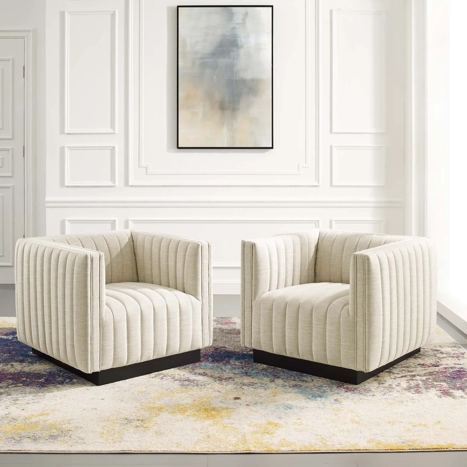 Conjure Tufted Armchair Upholstered Fabric Set of 2 by Modway