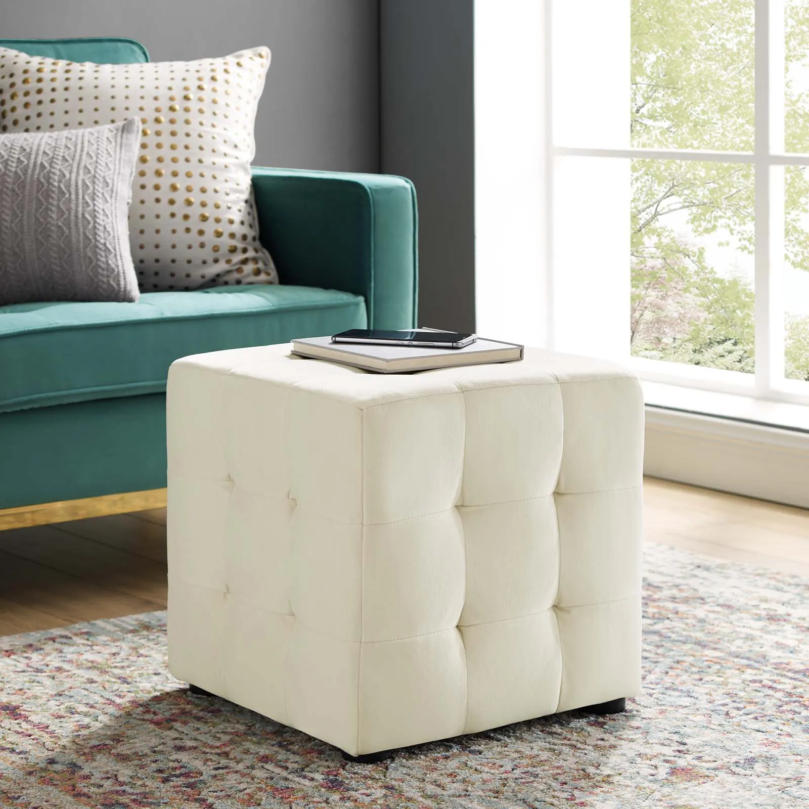 Contour Tufted Cube Performance Velvet Ottoman by Modway