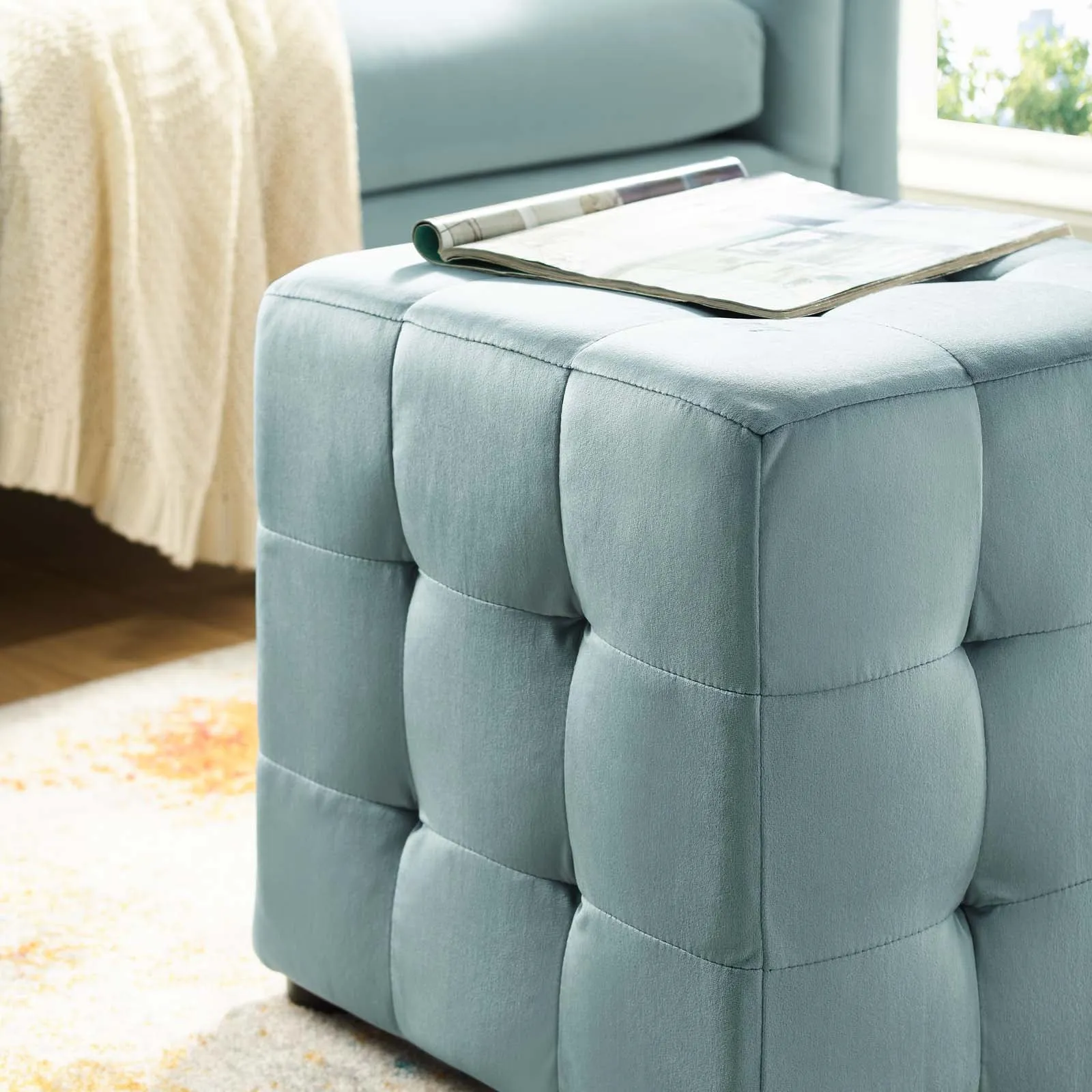 Contour Tufted Cube Performance Velvet Ottoman by Modway