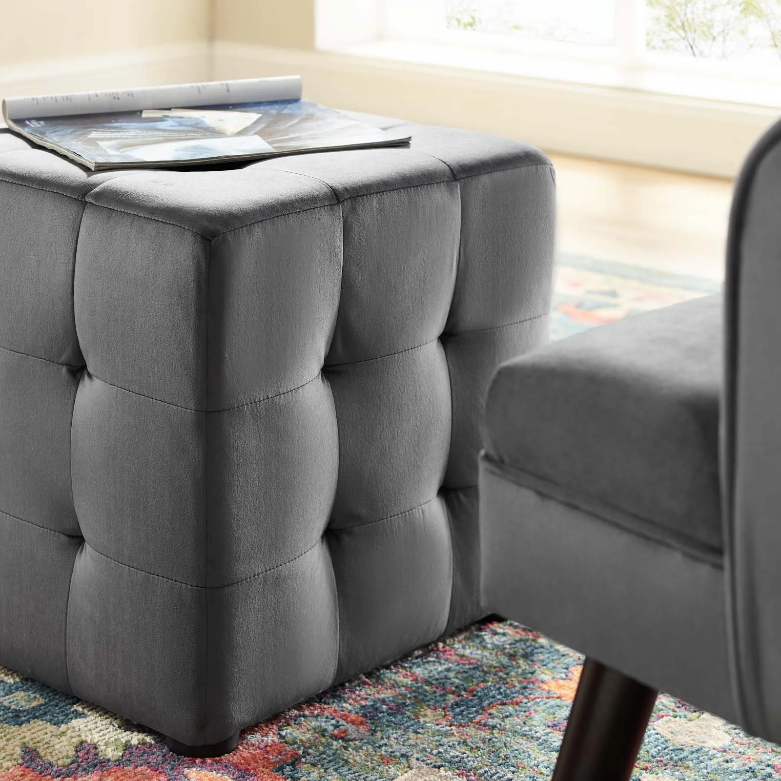 Contour Tufted Cube Performance Velvet Ottoman by Modway