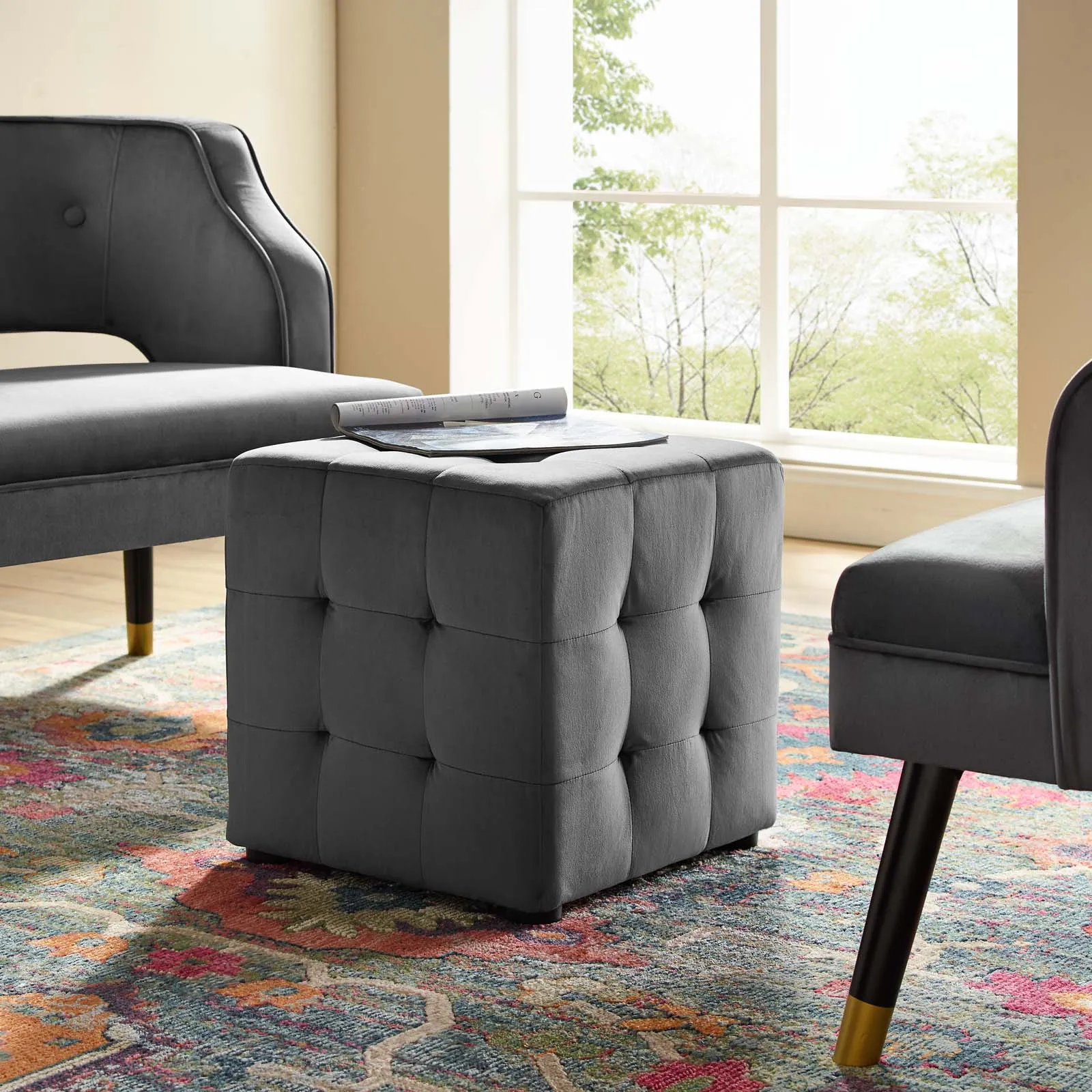 Contour Tufted Cube Performance Velvet Ottoman by Modway