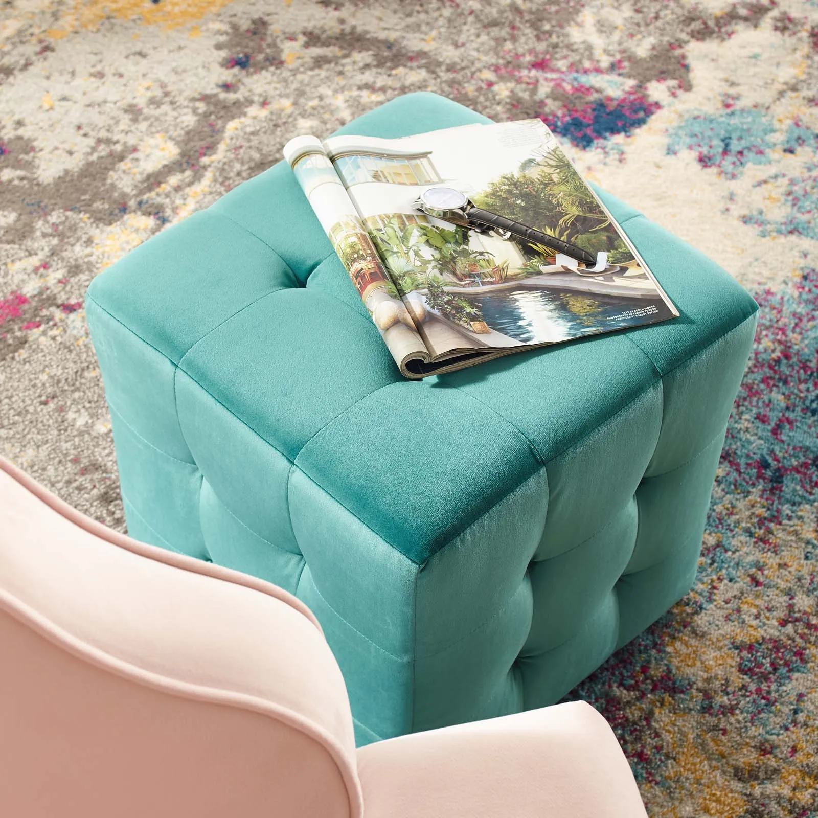 Contour Tufted Cube Performance Velvet Ottoman by Modway