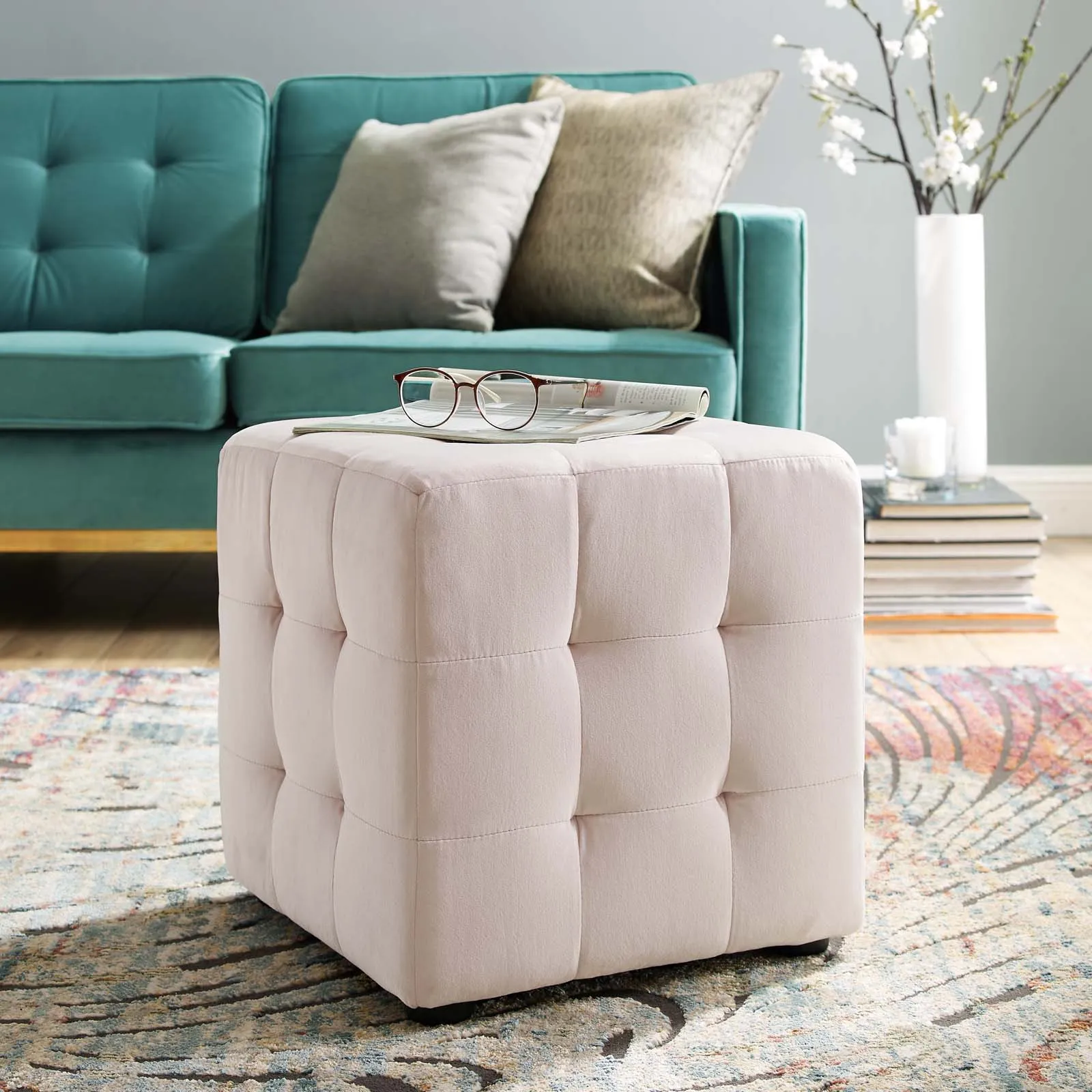 Contour Tufted Cube Performance Velvet Ottoman by Modway