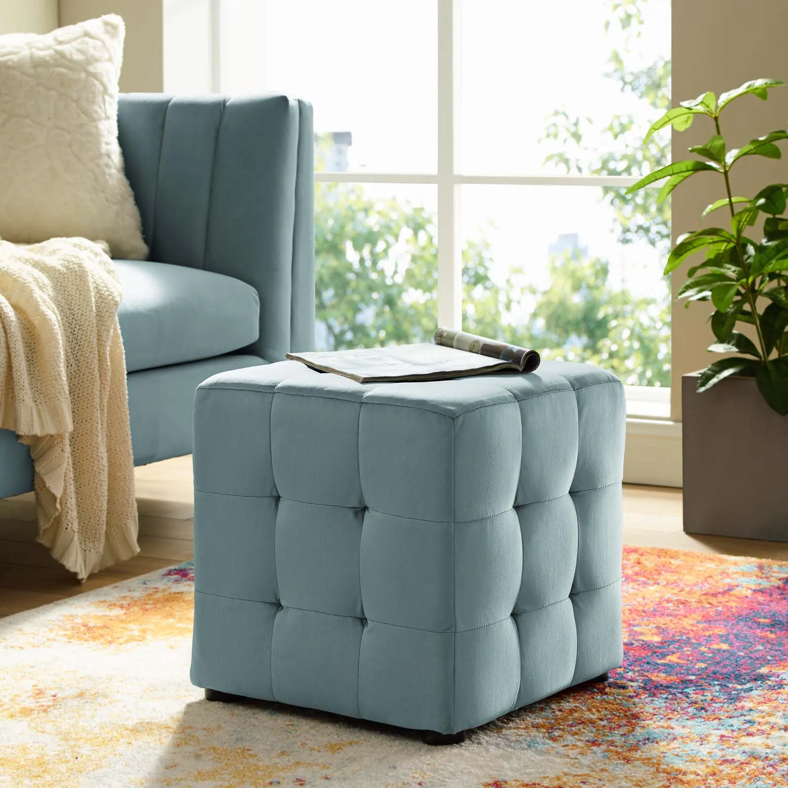 Contour Tufted Cube Performance Velvet Ottoman by Modway