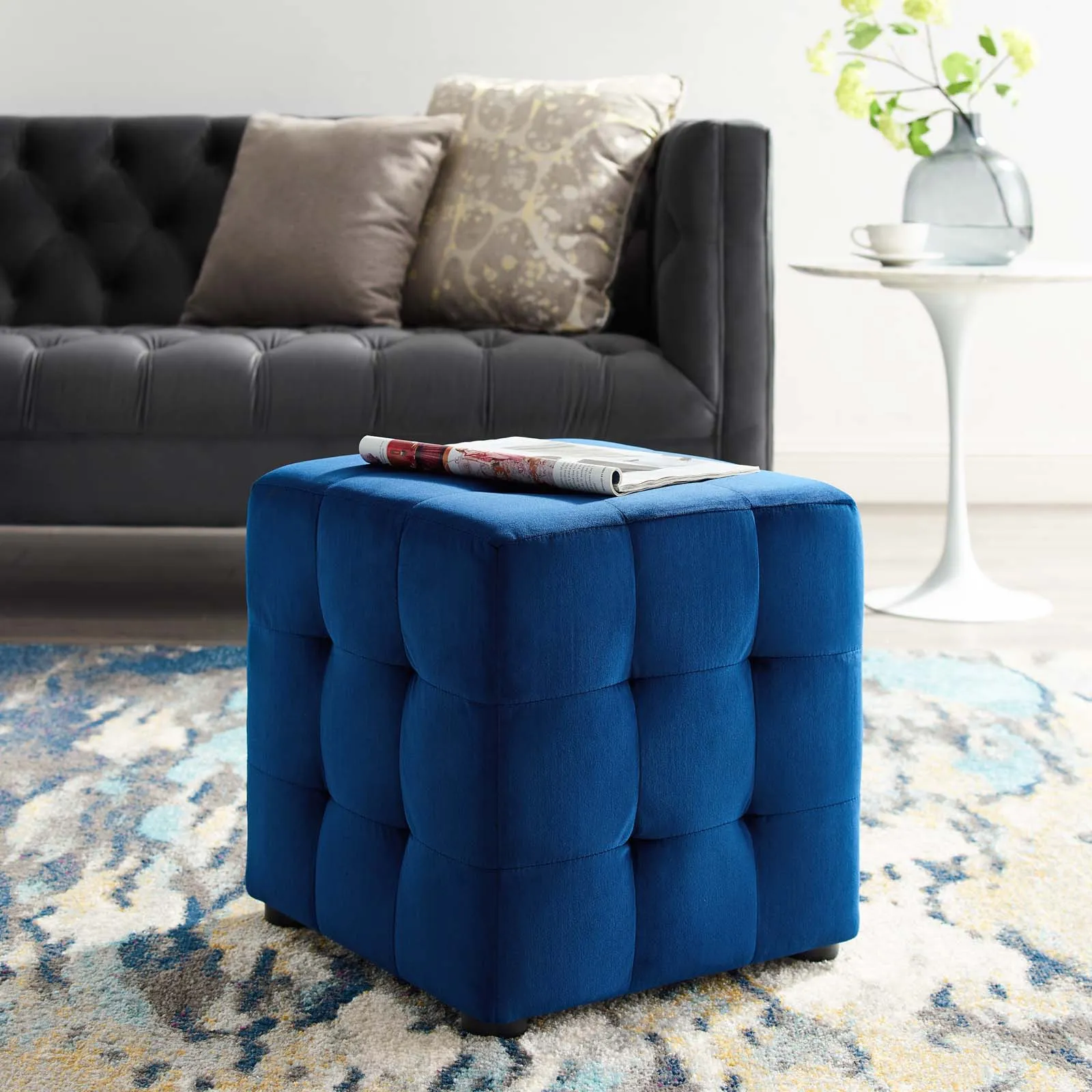 Contour Tufted Cube Performance Velvet Ottoman by Modway