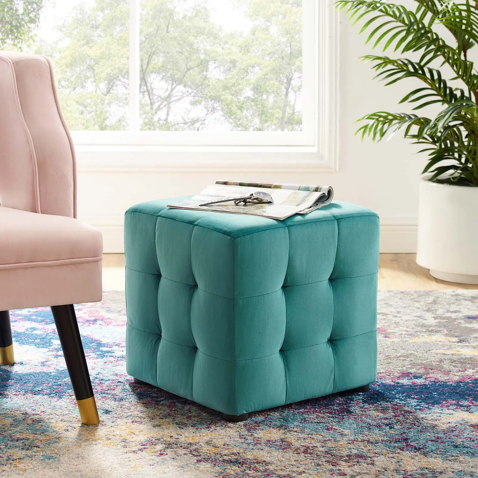 Contour Tufted Cube Performance Velvet Ottoman by Modway