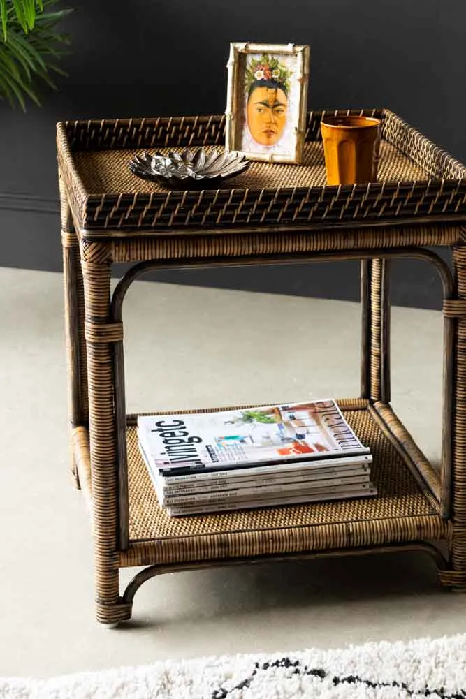 Dark Brown Rattan Side Table