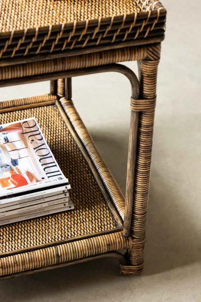 Dark Brown Rattan Side Table