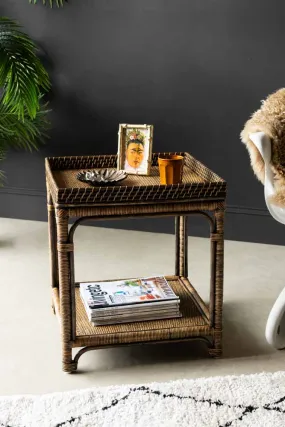 Dark Brown Rattan Side Table