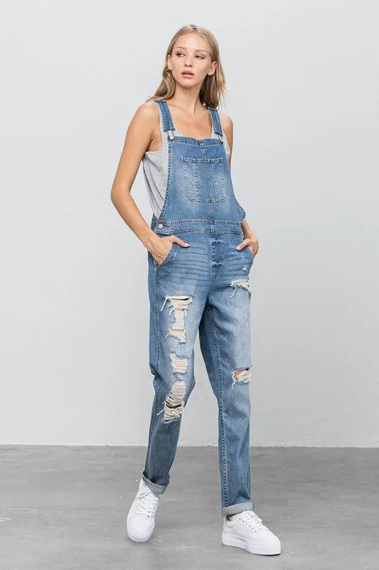 Denim Distressed Overalls