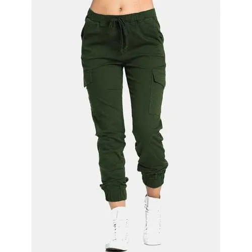 Drawstring Waist Solid Color Pants