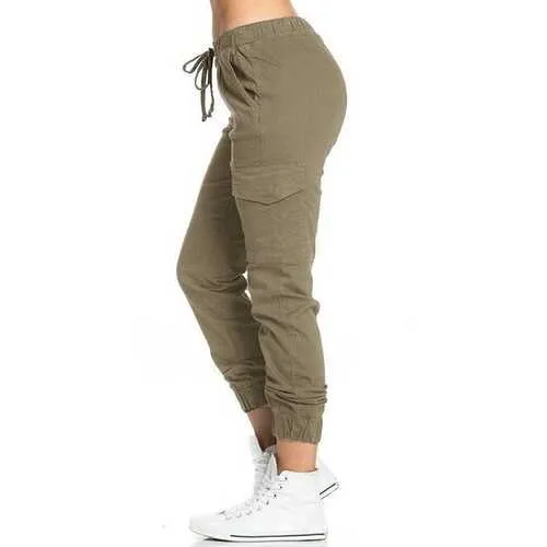 Drawstring Waist Solid Color Pants