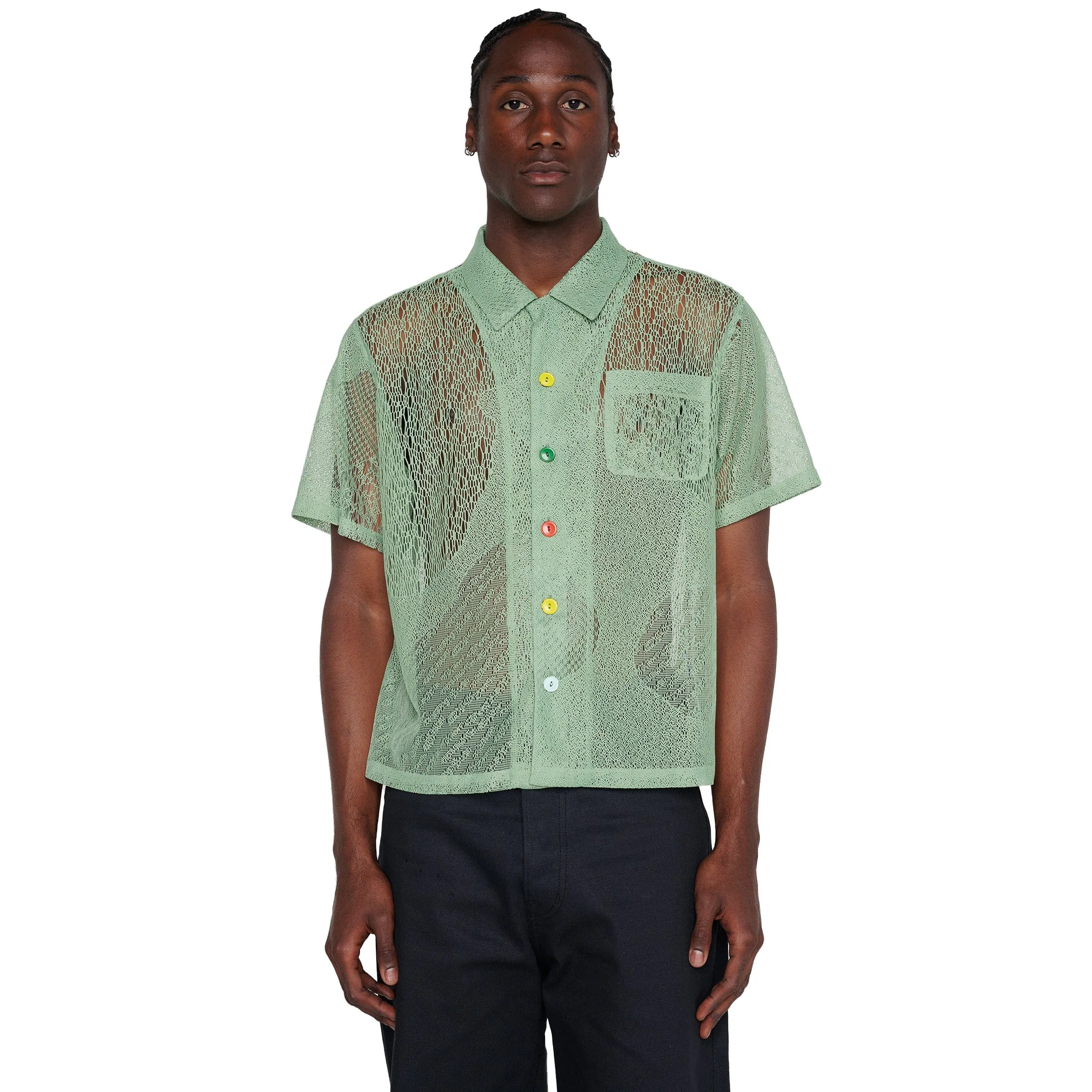 ENGINEERED MESH SHORT SLEEVE BUTTON UP