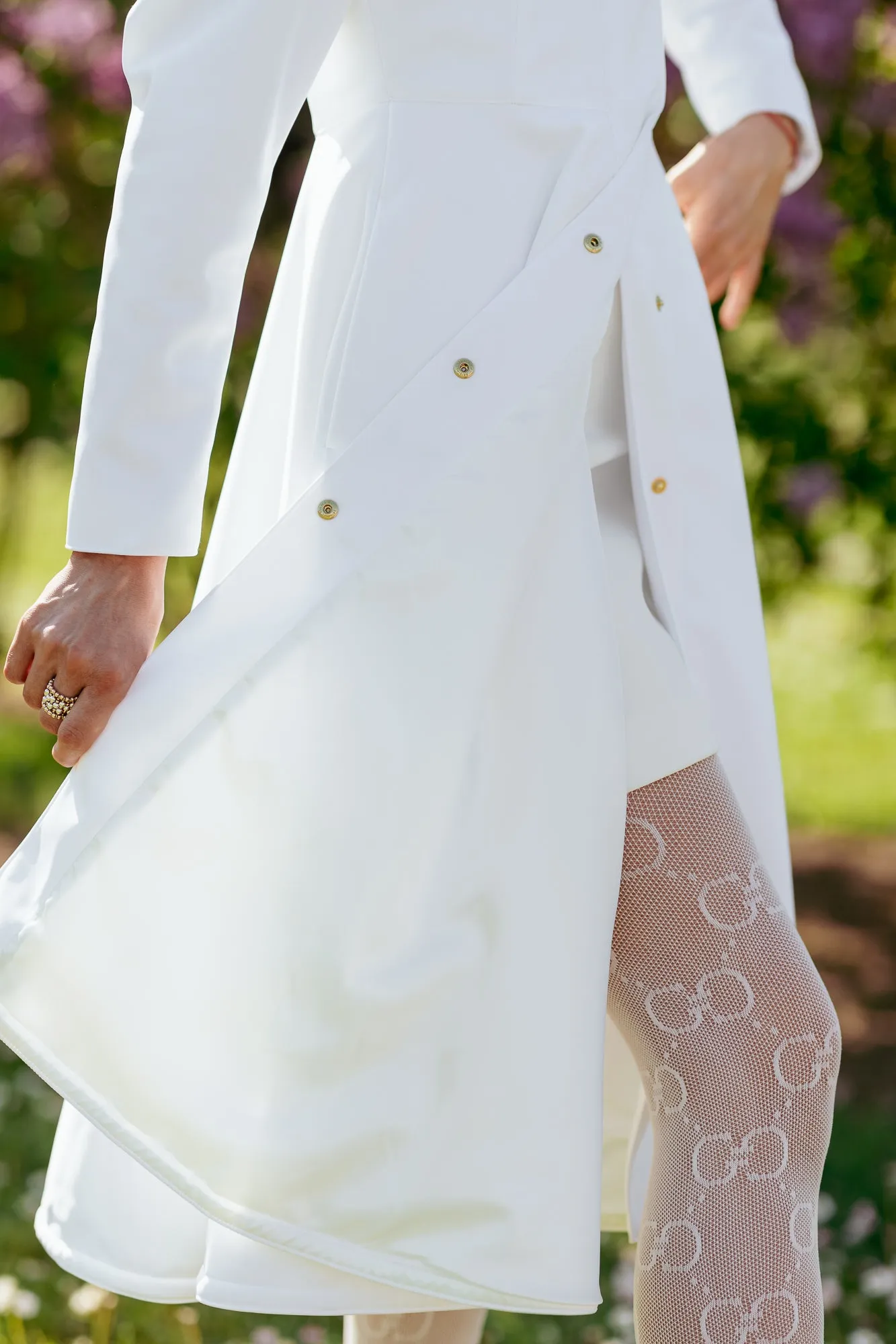 Fitted and Flared Coat with Balloon-Styled Sleeves in White | 'Majestic White'