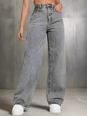 Foil Grey Wide Leg High Rise Jeans