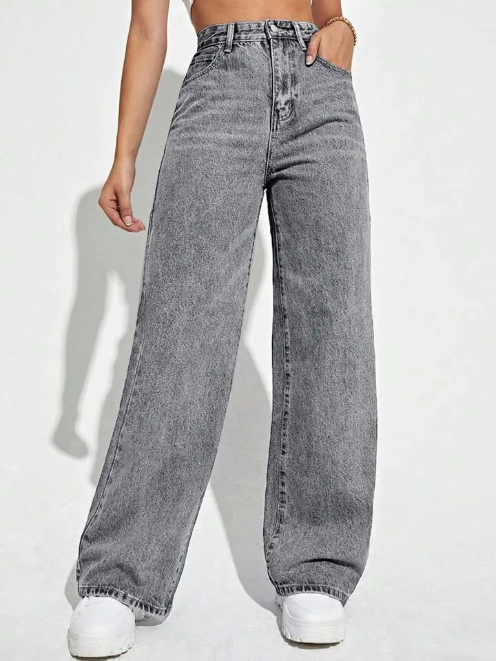 Foil Grey Wide Leg High Rise Jeans